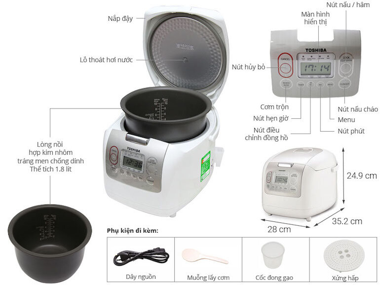 Đánh giá chi tiết về nồi cơm điện tử Toshiba RC-18NMF có nên mua không?