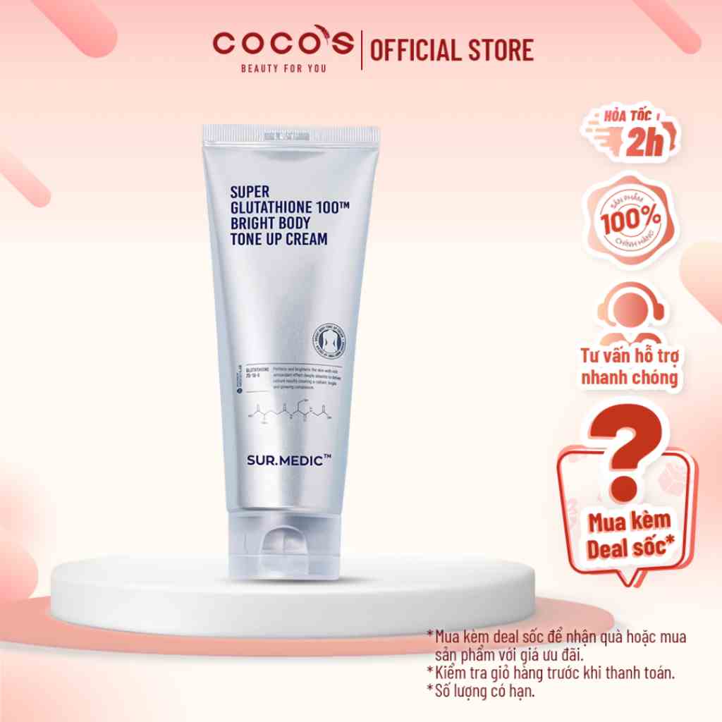 Kem Nâng Tone Da Toàn Thân Surmedic Super Glutathione 100TM Bright Body Tone Up Cream 150ml