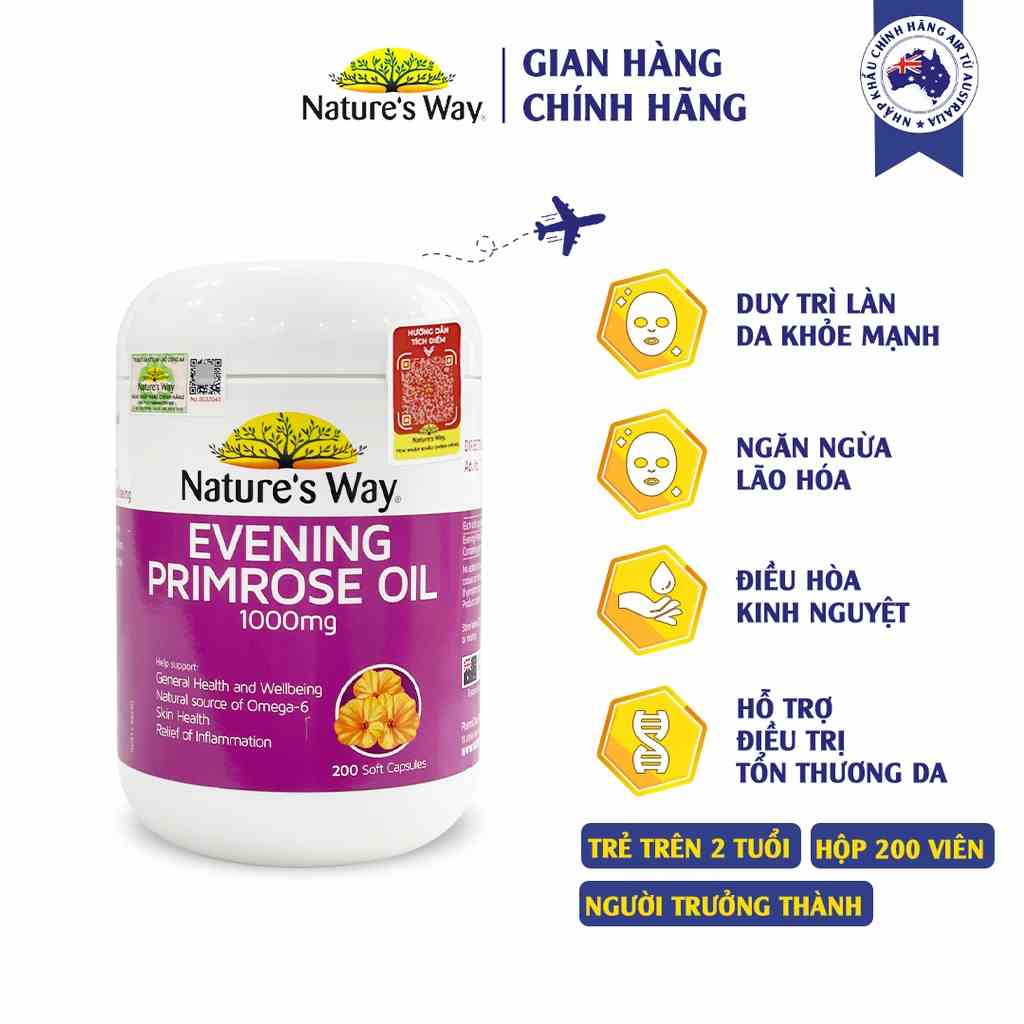 Viên Uống Tinh Dầu Hoa Anh Thảo Natures Way Evening Primrose Oil Hỗ Trợ Cân Bằng Nội Tiết Tố Nữ 200 Viên