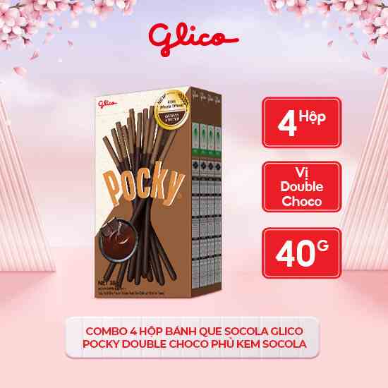 [Mã BMLTB35 giảm đến 35K đơn 99K] Combo 4 hộp Bánh que socola GLICO Pocky Double Choco phủ kem socola