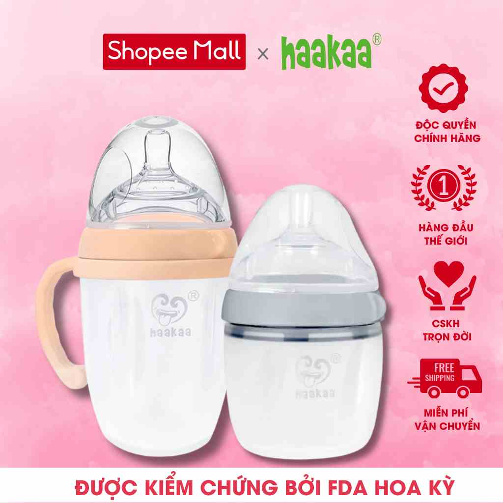 Bình sữa silicone Gen.3 Haakaa. Dễ dàng chuyển đổi bình thìa ăn dặm, cốc hứng sữa, bình tập uống nước