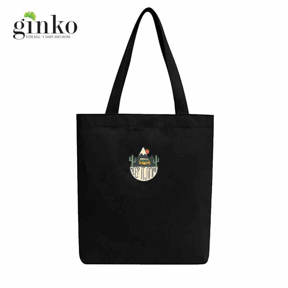 Túi Vải Tote Ginko Có Dây Kéo Khóa ( có túi con bên trong) Phong Cách ulzzang Hàn Quốc In Hình Keep It Simple B11