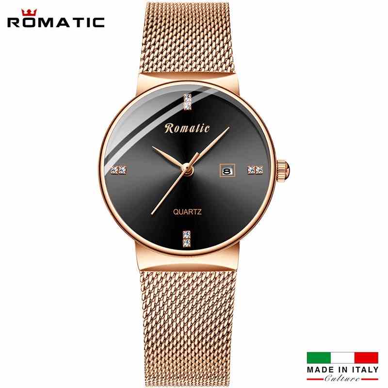 [Mã BMLTB35 giảm đến 35K đơn 99K] Đồng Hồ Nữ ROMATIC 4 vạch Italia - Dây Titanium Sang Trọng + Tặng Pin & Hộp