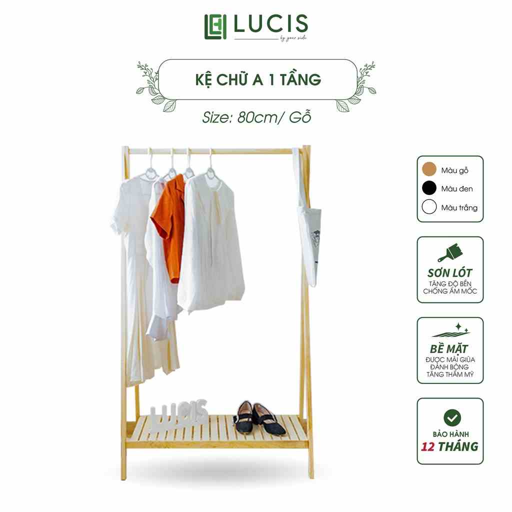 [Mã BMLTB200 giảm đến 100K đơn 499K] Kệ treo quần áo chữ A gỗ thông 1 tầng LUCIS size 80cm đa năng phong cách Hàn Quốc