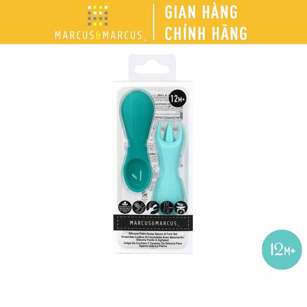 Bộ thìa nĩa tập ăn silicon cho bé Palm Grasp Marcus & Marcus, từ 12 tháng - Ollie