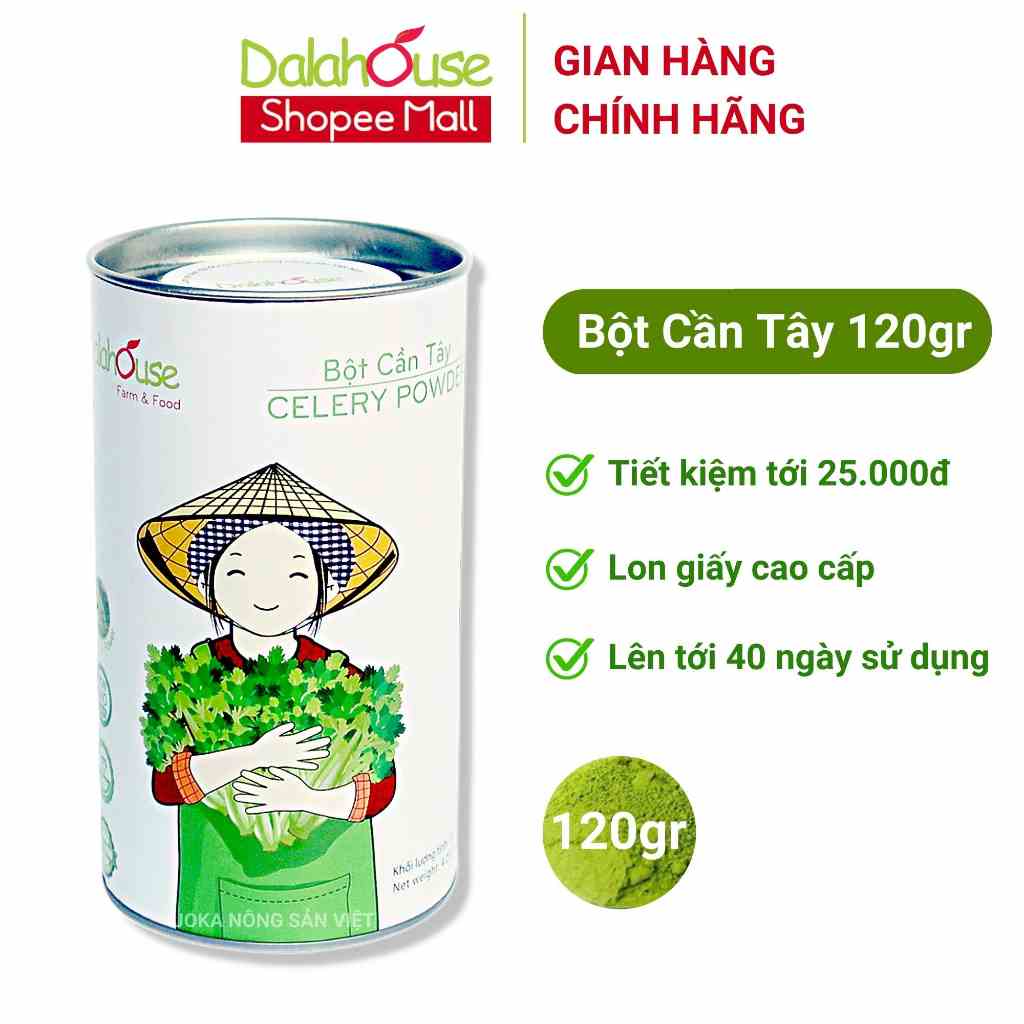 Bột cần tây sấy lạnh Dalahouse 120gr nguyên chất, đạt tiêu chuẩn Châu Âu