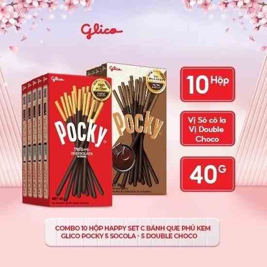 [Mã BMLTB35 giảm đến 35K đơn 99K] Combo 10 hộp Happy Set C Bánh que phủ kem Glico Pocky 5 Socola - 5 Double Choco