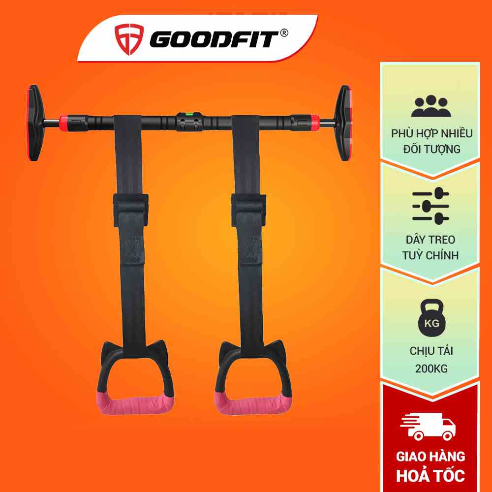 Bộ vòng treo xà, đu xà đơn trẻ em Gymnastic rings GoodFit kháng lực chịu tại 200kg, dây treo tùy chỉnh GF002E