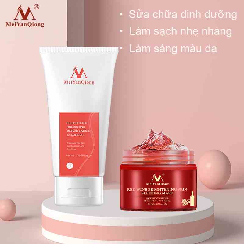 Bộ chăm sóc MeiYanQiong với sữa rửa mặt bơ hạt mỡ sạch sâu kiềm dầu và mặt nạ ngủ tinh chất rượu vang đỏ dưỡng da