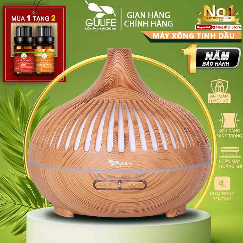 Máy Xông Tinh Dầu Trụ Tròn 400ml GULIFE - MKT23S, Kèm Quà Tặng + Remote, Cân Bằng Độ Ẩm & Làm Thơm Phòng  – BH 12 Tháng