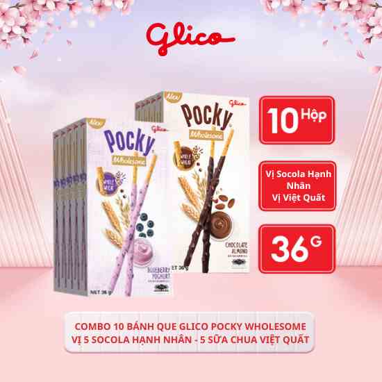 [Mã BMLTB35 giảm đến 35K đơn 99K] Combo 10 Bánh Que Glico Pocky Wholesome Vị 5 Socola Hạnh Nhân - 5 Sữa chua việt quất