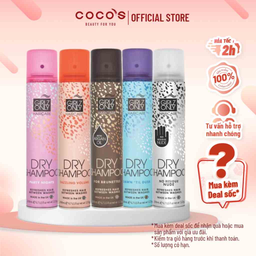 Dầu Gội Khô Girlz Only Party Nights / Dawn Til Dusk / Dazzling Volume / No Residue Nude 200ml