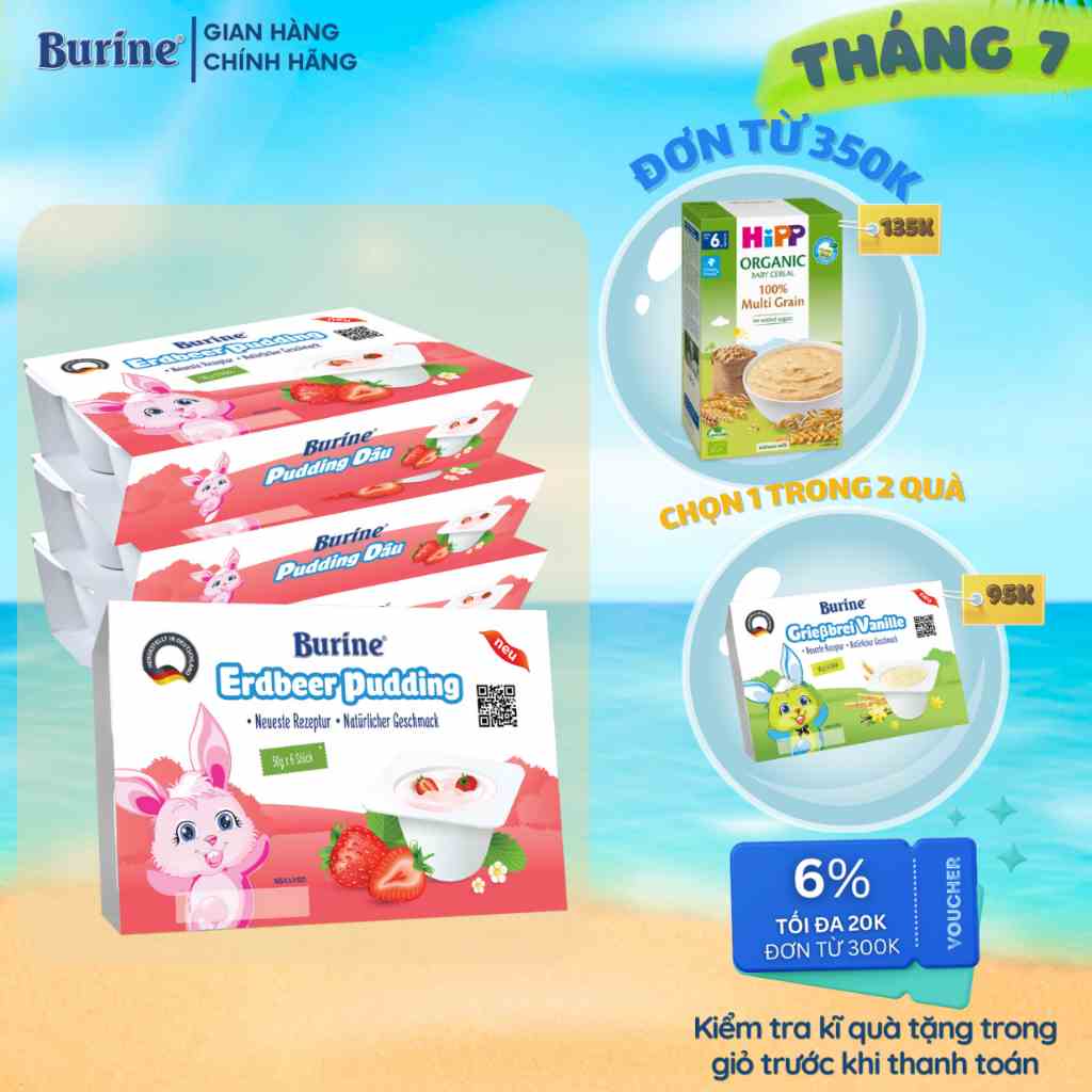 Combo 4 Vỉ Mix Đủ Vị Pudding và Cháo sữa ăn dặm Burine dinh dưỡng cho bé từ 6 tháng tuổi - Nhập khẩu Đức