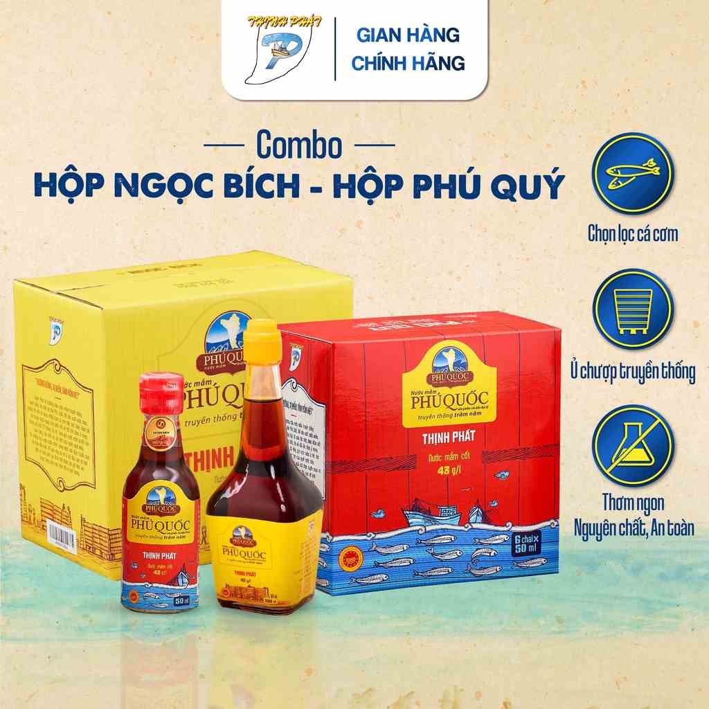 Combo hộp 6 chai Ngọc Bích 200ml 40 độ và hộp 6 chai Phú Quý 50ml 43 độ Thịnh Phát- chai thuỷ tinh