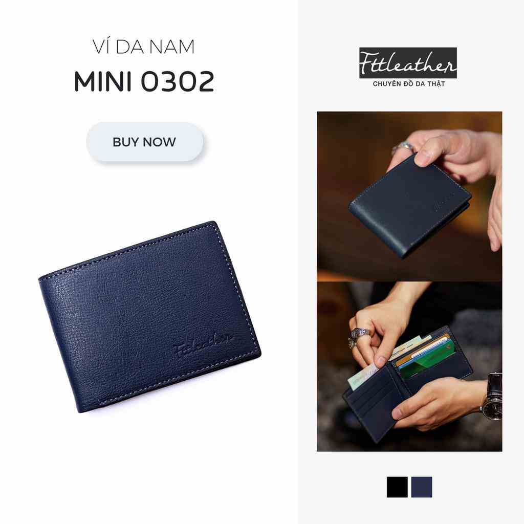 [Mã BMLTA35 giảm đến 35K đơn 99K] Ví nam mini đựng thẻ card có ngăn giữa dáng ngang thương hiệu Fttleather da thật 100%