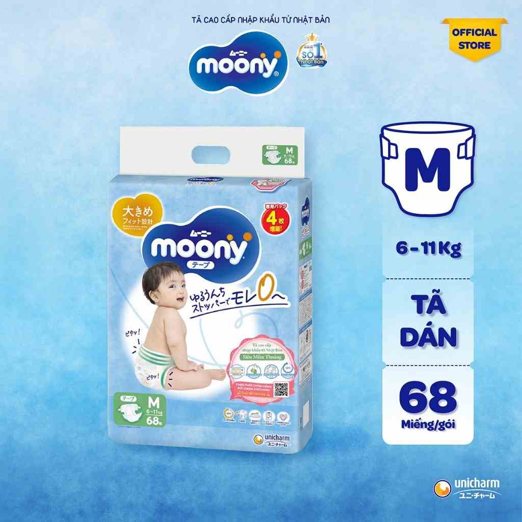 [CỘNG 4 MIẾNG] Tã dán Moony cao cấp M68/L58 - Nhập khẩu từ Nhật Bản