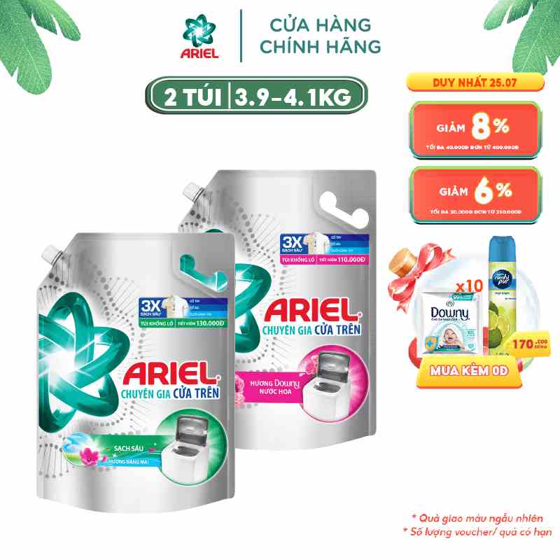 Combo Nước Giặt ARIEL Matic Nắng Mai 4.1KGx2/ Hương Downy 3.9KGx2