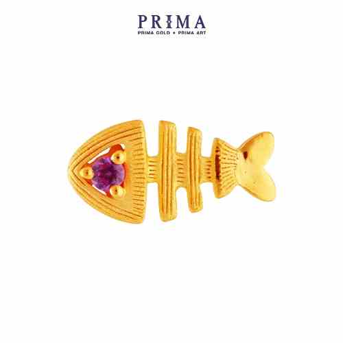 PRIMA Bông Tai Vàng 24K - Đính Ruby - BST Mono Chic - Xương Cá (1 chiếc) - 165E0858