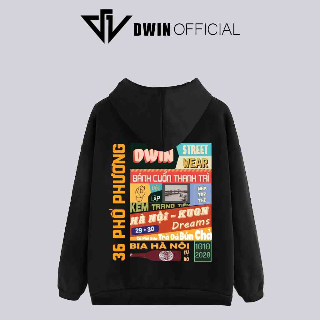 Áo hoodie HÀ NỘI nỉ unisex DWIN basic nam nữ form rộng oversize local brand SP00052