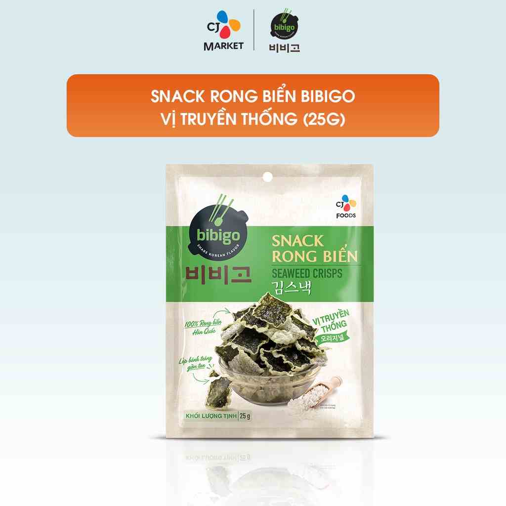 [Mã BMLTA35 giảm đến 35K đơn 99K] Snack Rong biển ăn liền Hàn Quốc Bibigo vị truyền thống 25g