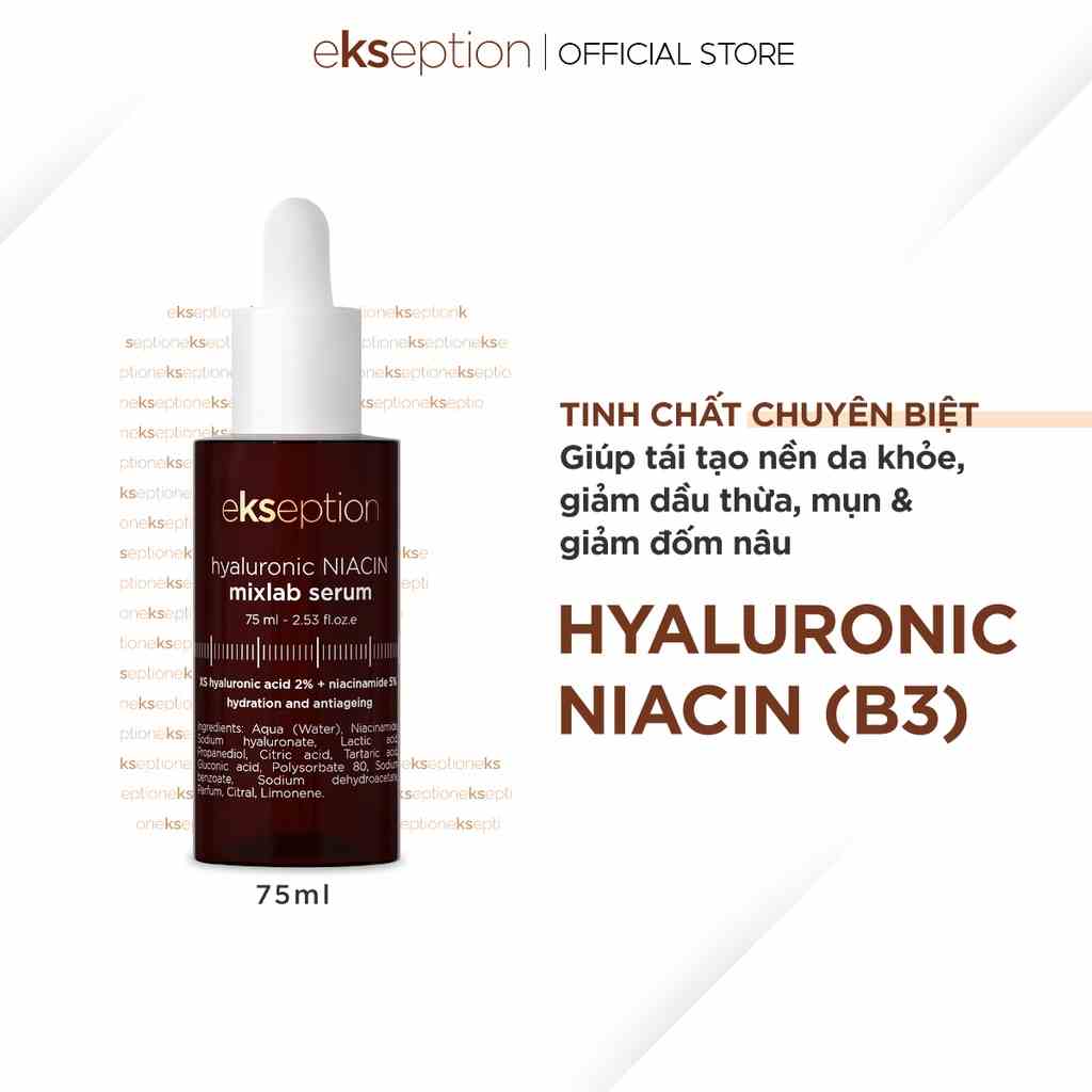 (Mẫu mới) Serum HA + 5% B3 sáng da, mờ thâm mụn Ekseption Hyaluronic Niacin 75ml