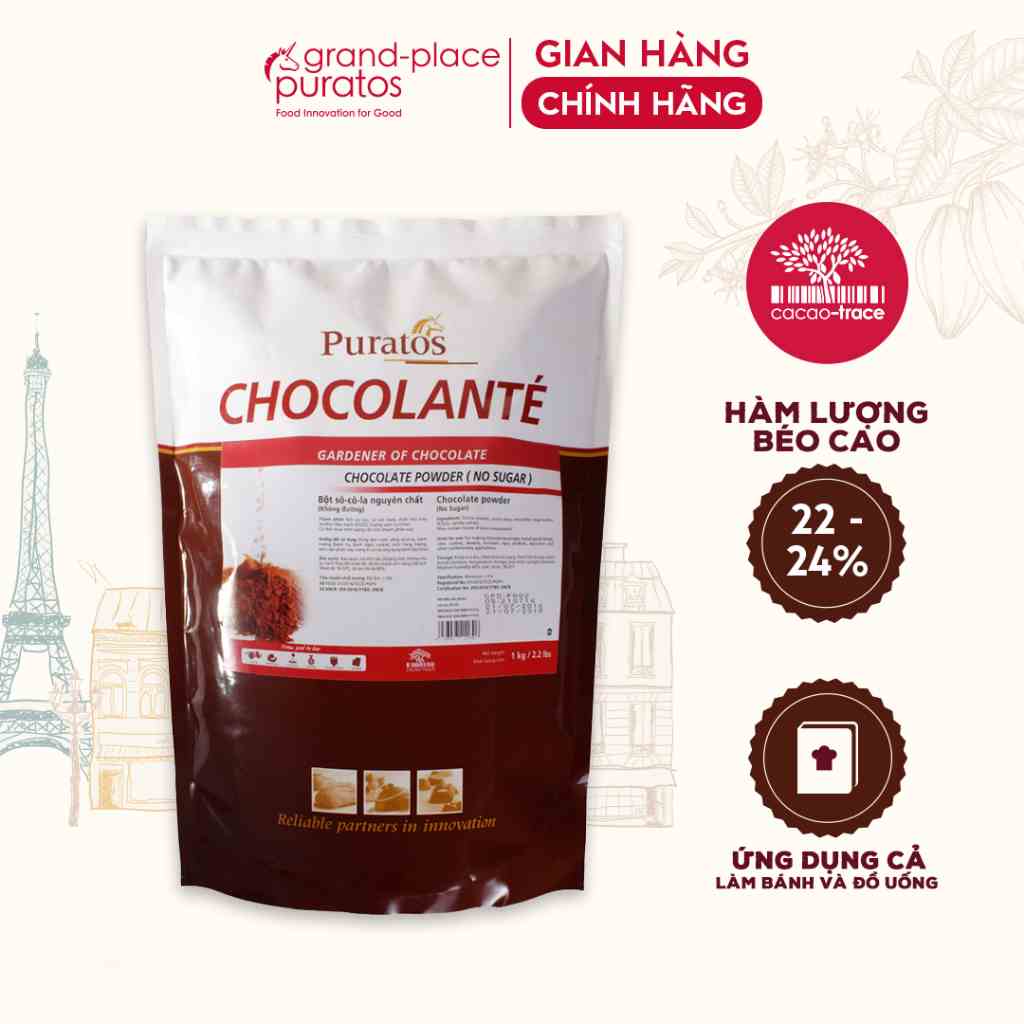 [Mã BMLTB200 giảm đến 100K đơn 499K] Bột Socola Nguyên Chất Không Đường Puratos Grand-Place VN -1kg