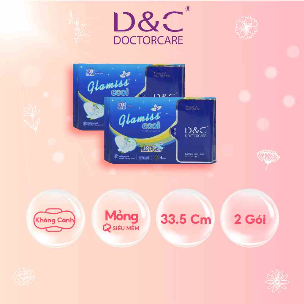 Combo 2 gói Băng vệ sinh thảo dược Glamiss Cool Extra ban đêm 33,5 cm