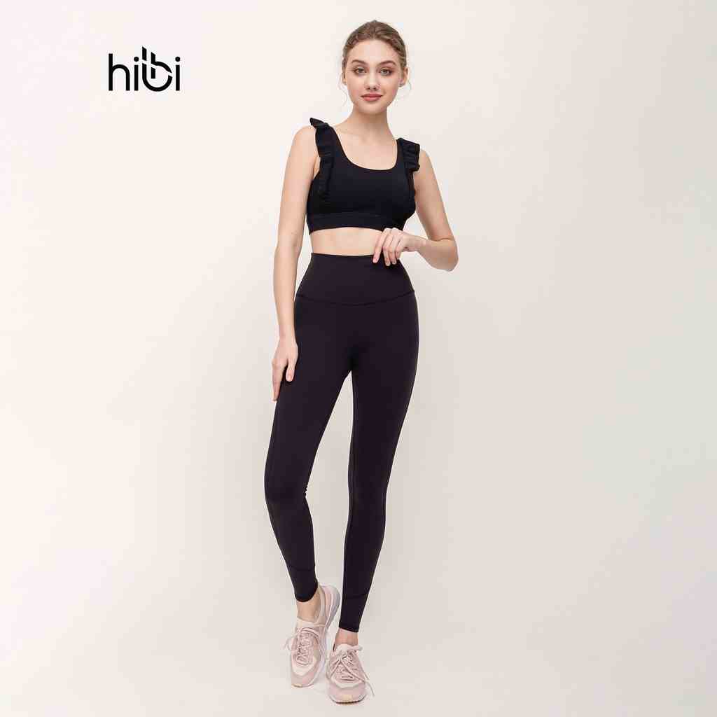 Set Đồ Tập Yoga Gym Luxury Hibi Sports H151 Áo Phối Bèo Lưng V Ba Dây Ngang, Đen và Xanh, Kèm Mút Ngực, Vải Rib & Hi