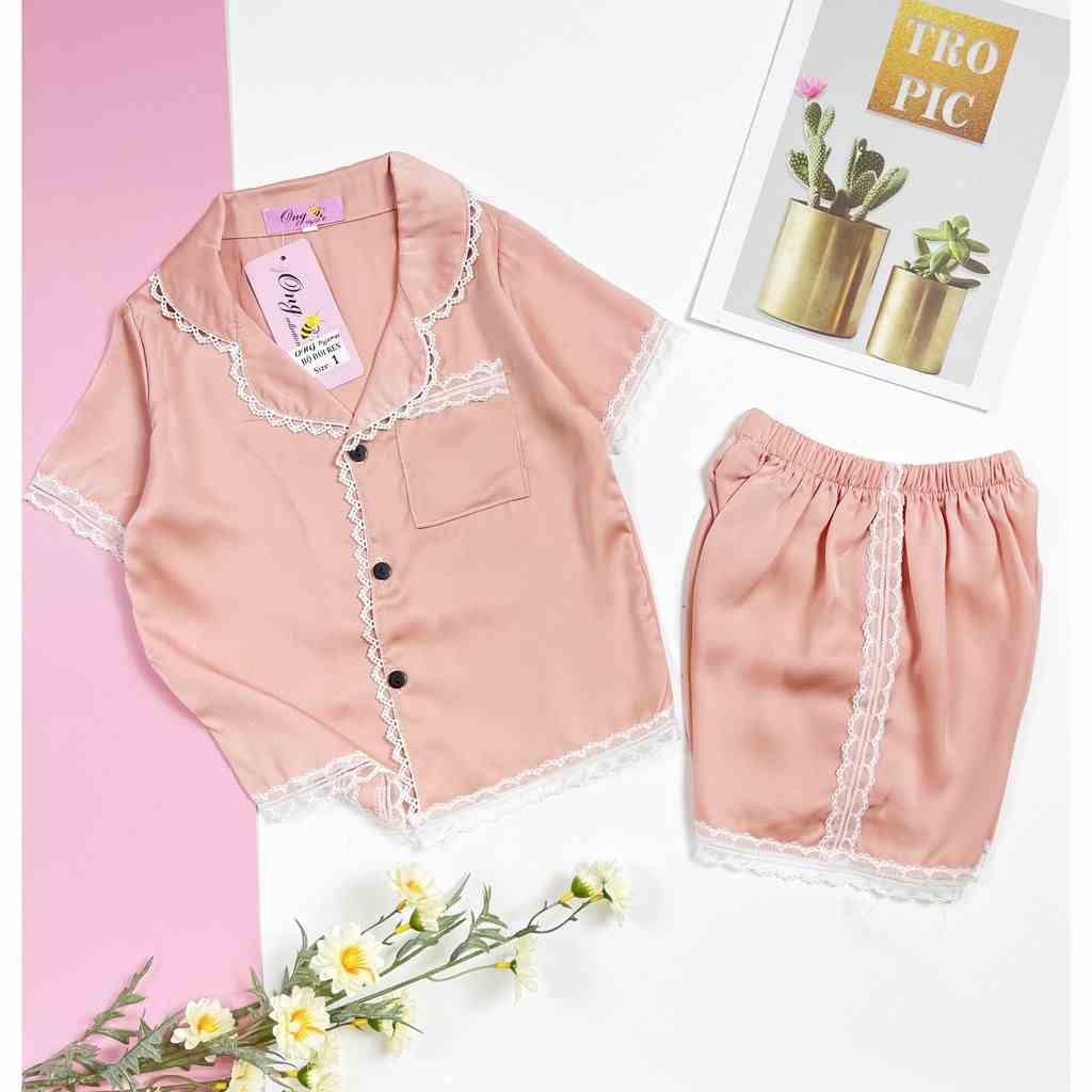 Bộ Đồ Ngủ Pijama Lụa Mẹ Và Bé Set Quần Áo Mặc Nhà Cộc Tay Viền Ren Cao Cấp - BN17-2021 - Babimama