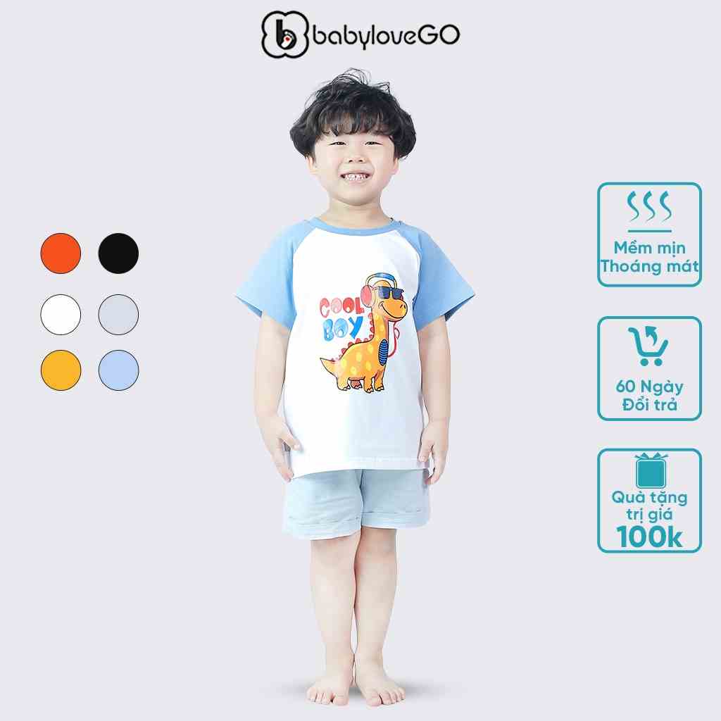 Áo thun bé trai bé gái BabyloveGo in hình khủng long chất liệu cotton sợi thoáng mát