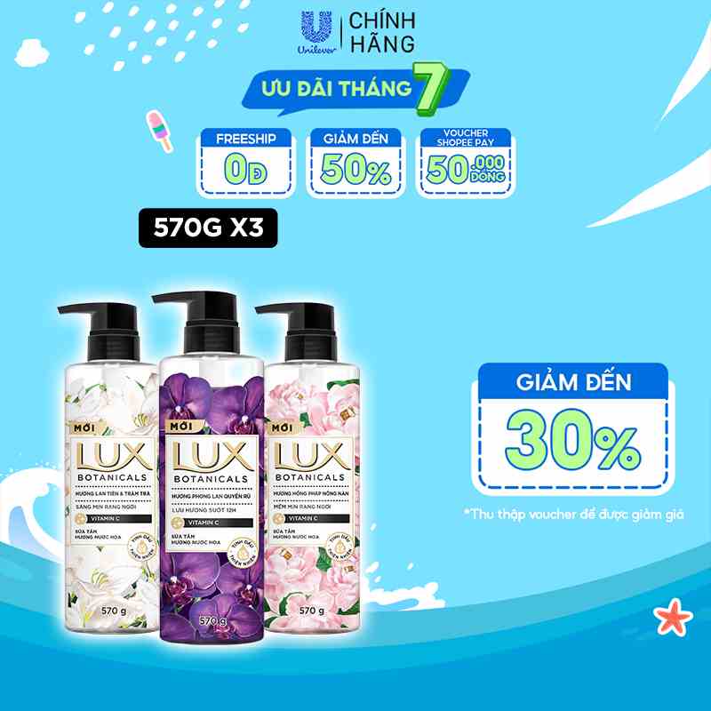 [MUA 2 TẶNG 1] Sữa Tắm Lux Botanical Hương Nước Hoa Cao Cấp Sáng Mịn Rạng Ngời 570G (562ML) X3