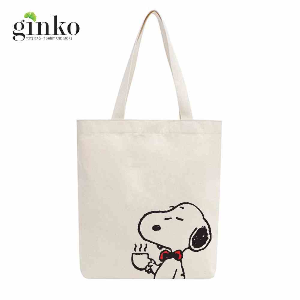 [Mã BMLTA35 giảm đến 35K đơn 99K] Túi tote vải mộc GINKO dây kéo in hình Snoopy and Friends M102