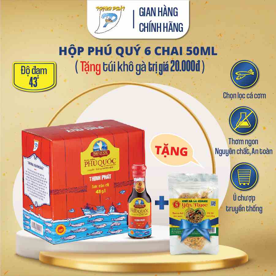 [Mã BMLTB200 giảm đến 100K đơn 499K] Nước mắm truyền thống Phú Quốc Thịnh Phát - Hộp Phú Quý 50ml x 6 chai 43 độ đạm