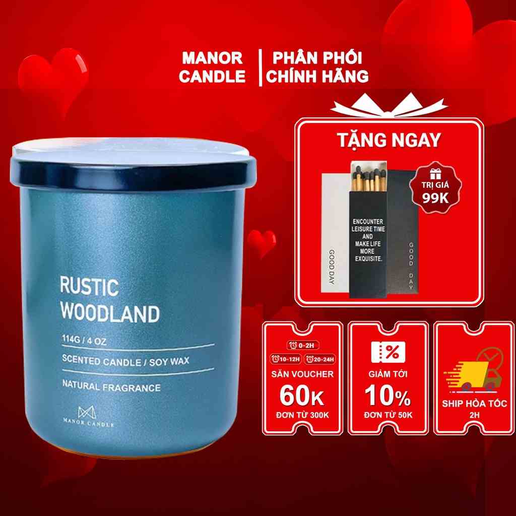 Nến thơm Manor Candle Hương Rustic Woodland Bấc Gỗ Thân Thiện Size 4 oz 114g, Manor Candle