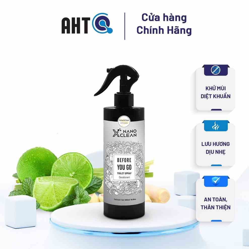 Chai xịt khử mùi bồn cầu toilet nhà vệ sinh nano bạc Nano Xclean-khử mùi khó chịu, mùi khói thuốc, ẩm mốc 500ml