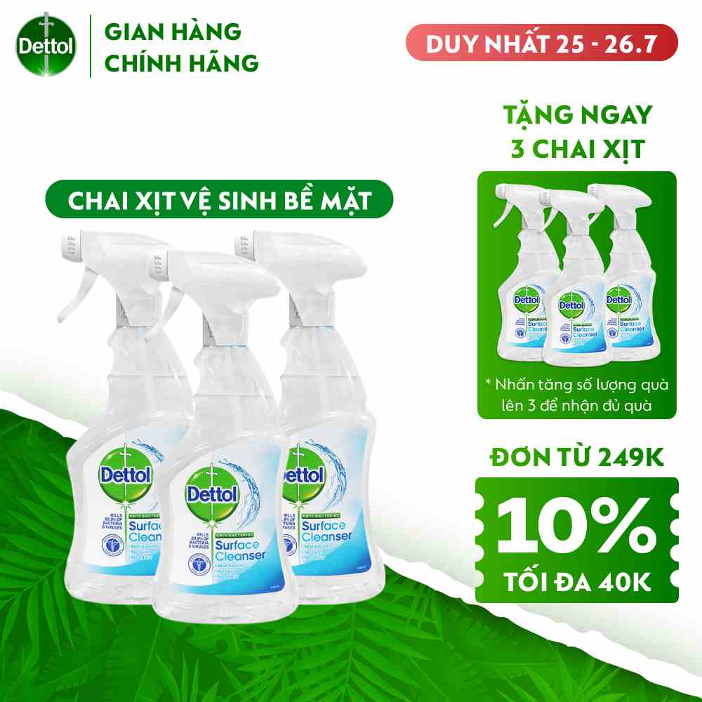 Combo 3 chai xịt bề mặt vệ sinh kháng khuẩn Dettol 500ml x 3