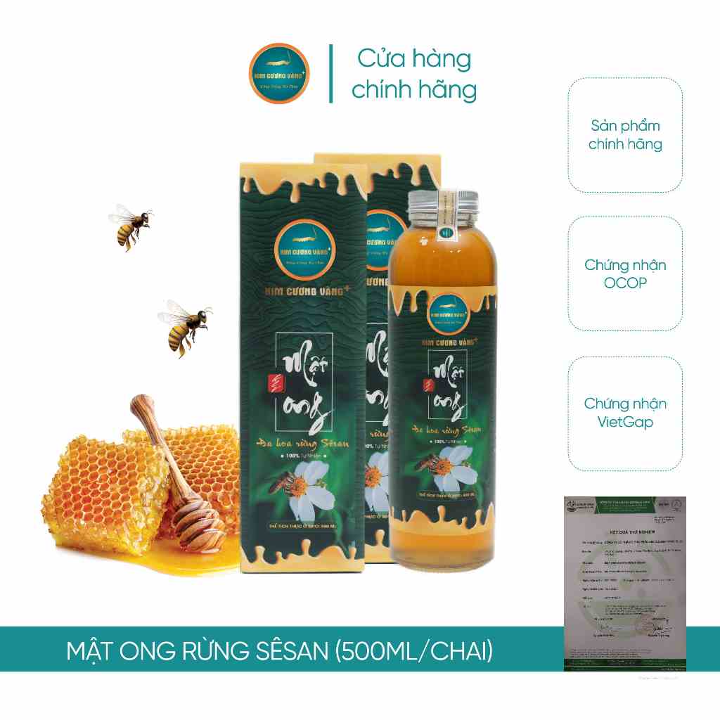 Mật Ong Đa Hoa Rừng Sêsan Kim Cương Vàng 100% Từ Tự Nhiên (500ml/Chai)