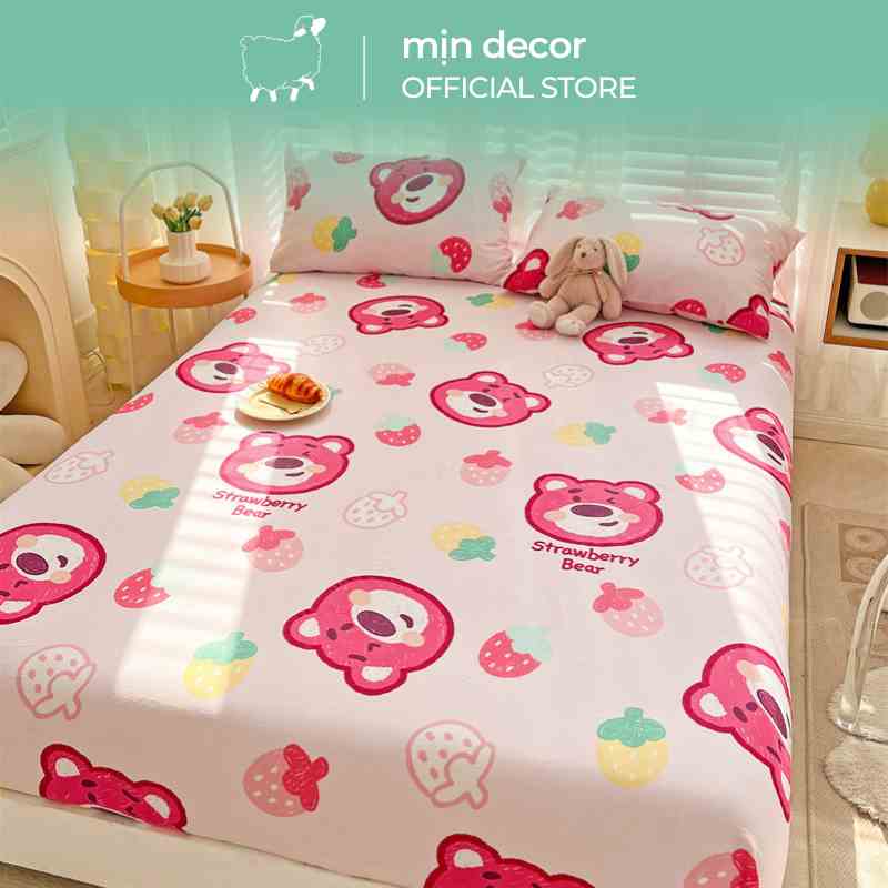 Bộ ga gối cotton 100%, ga giường vỏ gối cotton living dễ thương bé gái Mịn Decor thoáng mát bo chun