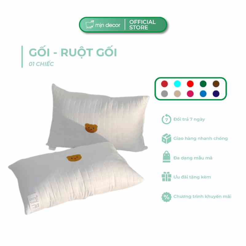 [Mã BMLTA35 giảm đến 35K đơn 99K] Gối nằm Mịn Decor thêu gấu form cao bông gòn cao cấp mềm mại thoáng mát