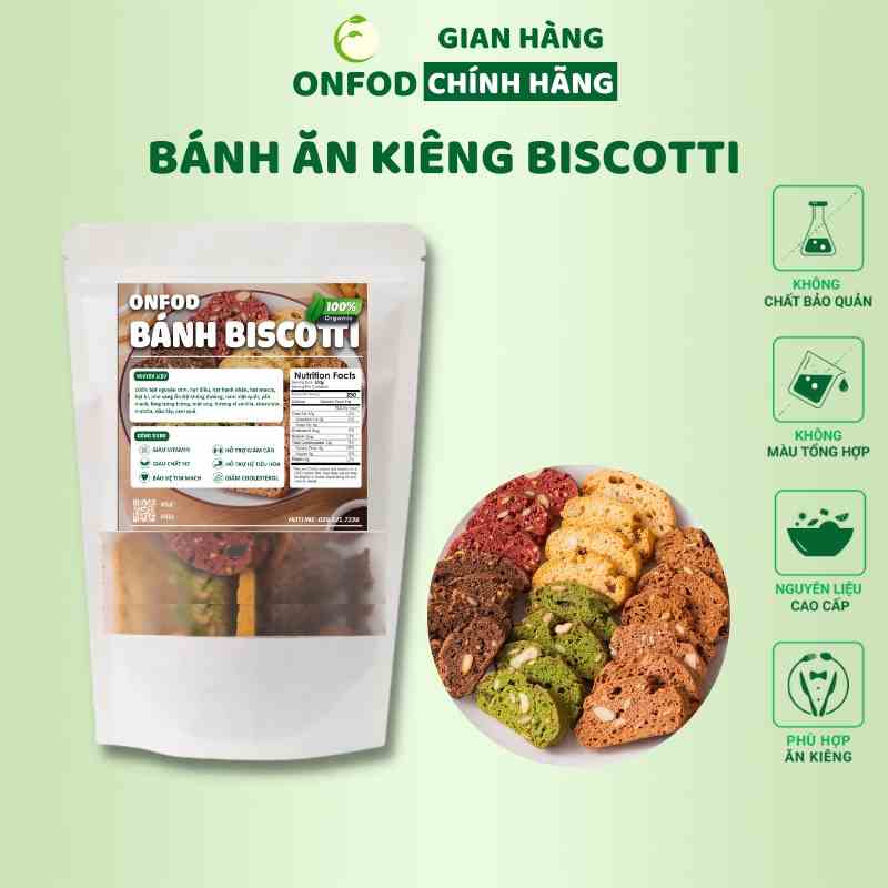 Bánh ăn kiêng biscotti ONFOD mix 5 vị cho người tiểu đường, giảm cân, ăn kiêng, bà bầu 250g 500g