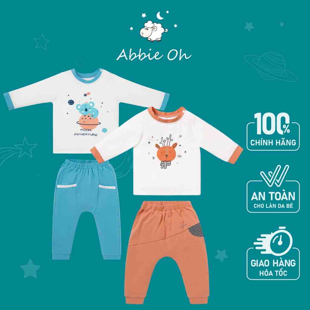 Bộ quần áo dài tay cài vai ABBIEOH chất liệu cotton cho trai bé gái 6 tháng đến 3 tuổi BO381 AW21 BO363