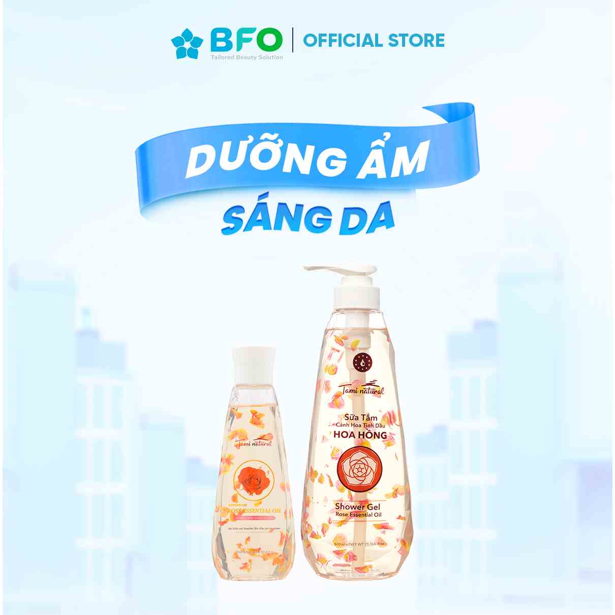 Sữa Tắm Trắng Da Cánh Hoa Tinh Dầu Hoa Hồng Tami Natural Giúp Dưỡng Ẩm Trắng Sáng Làn Da Dung Tích 260ml/600ml