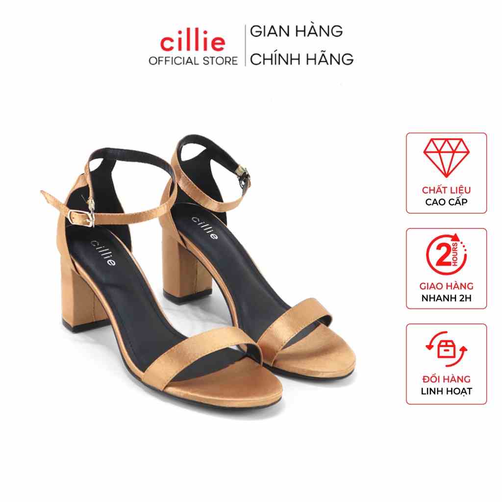 Giày Sandal Cao Gót Cillie Đế Vuông 7p Giày Đi Tiệc Bọc Vải Satin Thanh Lịch Sang Trọng 1007