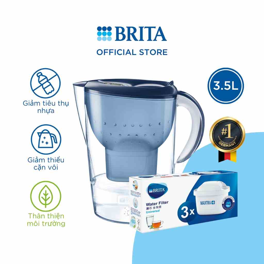 Combo Bình Lọc Nước BRITA Marella XL 3.5L kèm Hộp 3 lõi lọc BRITA Maxtra Plus Trắng