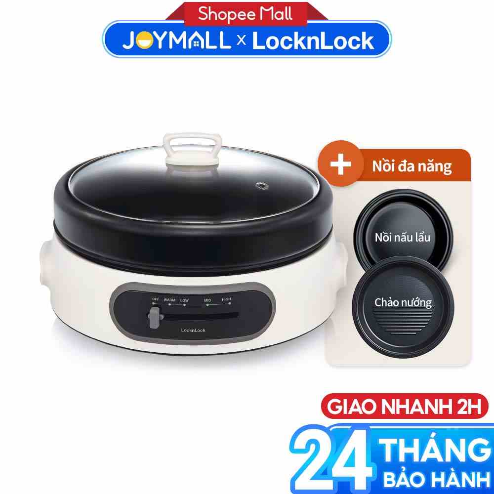 Nồi lẩu điện đa năng LocknLock 4L Multi Cooker EJP544WHT - Hàng chính hãng, có thể nấu và nướng, lồng tháo rời - JoyMall