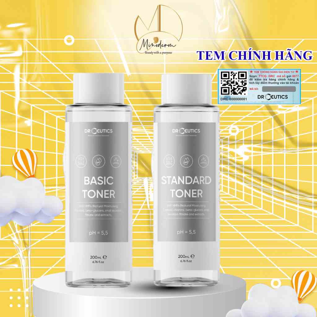 Nước cân bằng Dr.Ceutics Basic Toner, Standard Toner cấp ẩm, làm dịu da 200ml