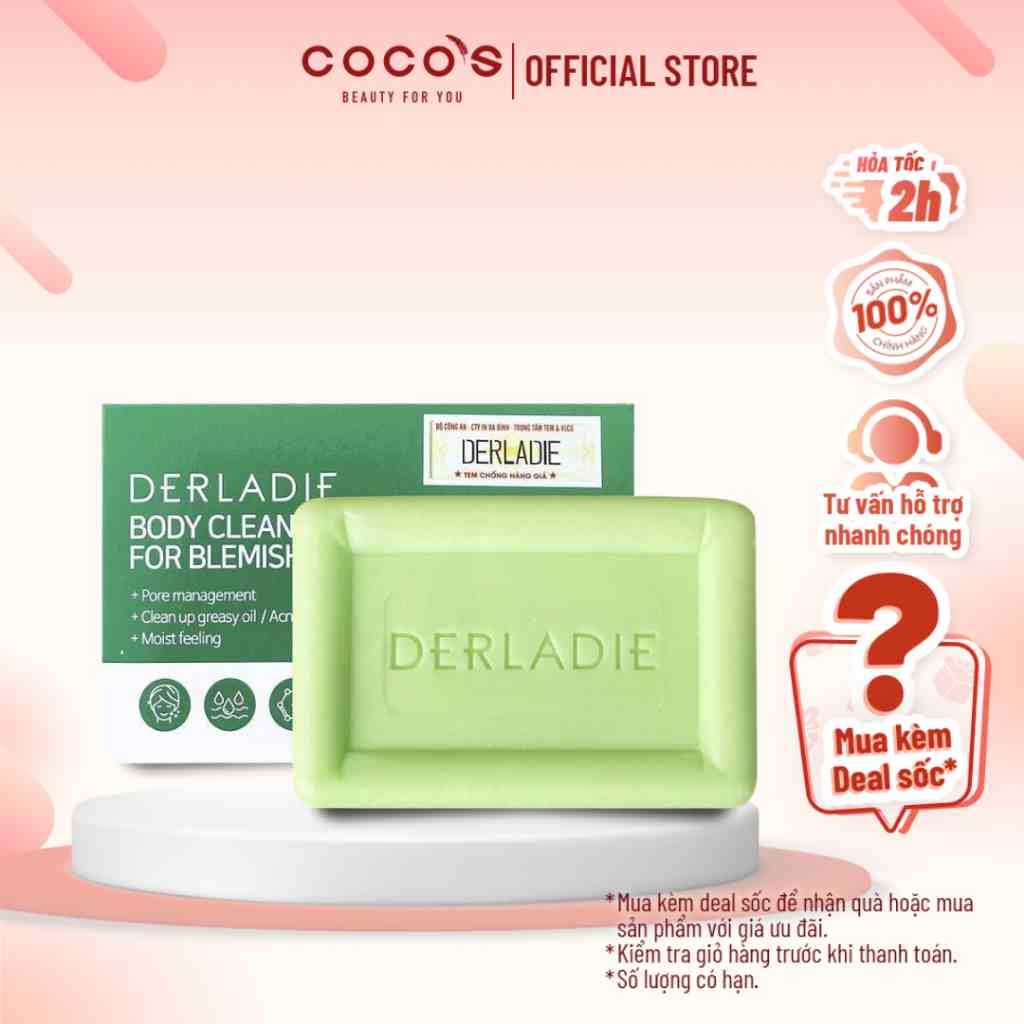 [Tặng túi tạo bọt] Xà Phòng Giảm Mụn Cơ Thể Sau 7 Ngày Derladie Body Cleansing Bar For Blemish Skin 50g