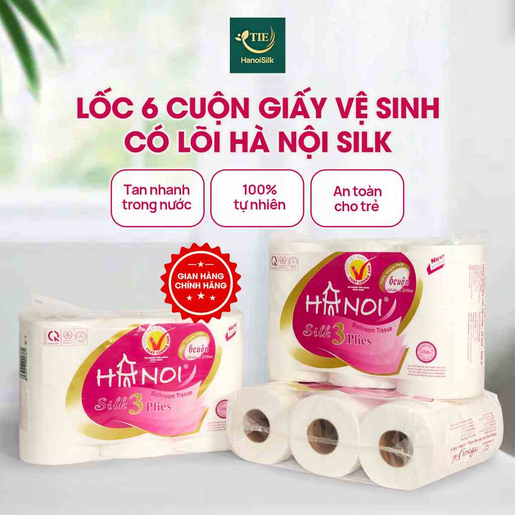 [Mã BMLTB200 giảm đến 100K đơn 499K] Giấy Vệ Sinh Hanoi Silk Cao Cấp 3 lớp 6 cuộn có lõi