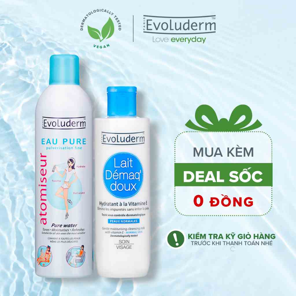 Bộ Xịt khoáng cấp ẩm Evoluderm 400ml và Sữa rửa mặt dành cho da thường Evoluderm 250ml