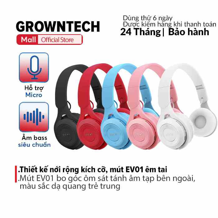 Tai nghe GrownTech Y08 bluebooth 5.0 chụp tai âm thanh HiFI có mic